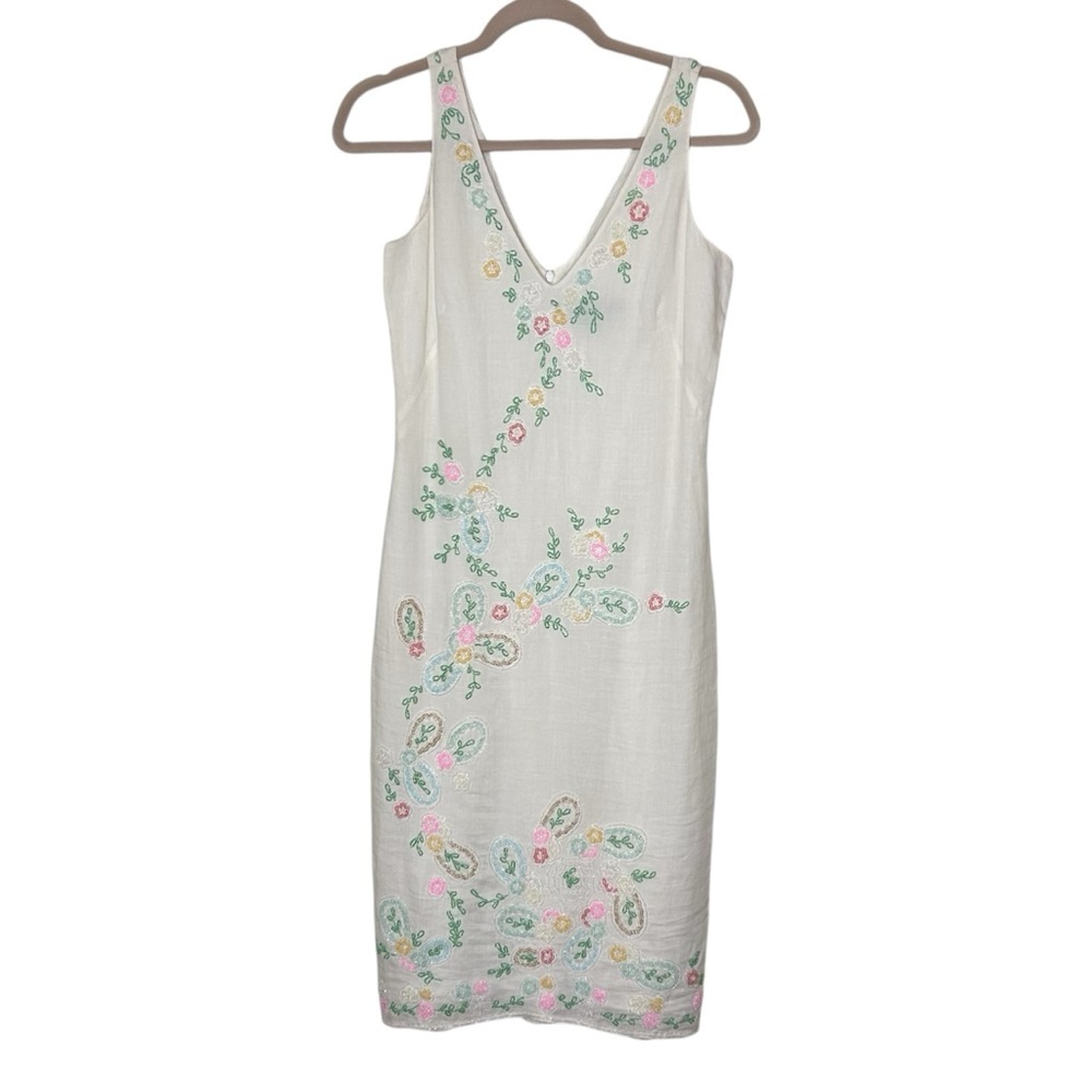 French Connection White Beaded Embroidery Dress- Size 4